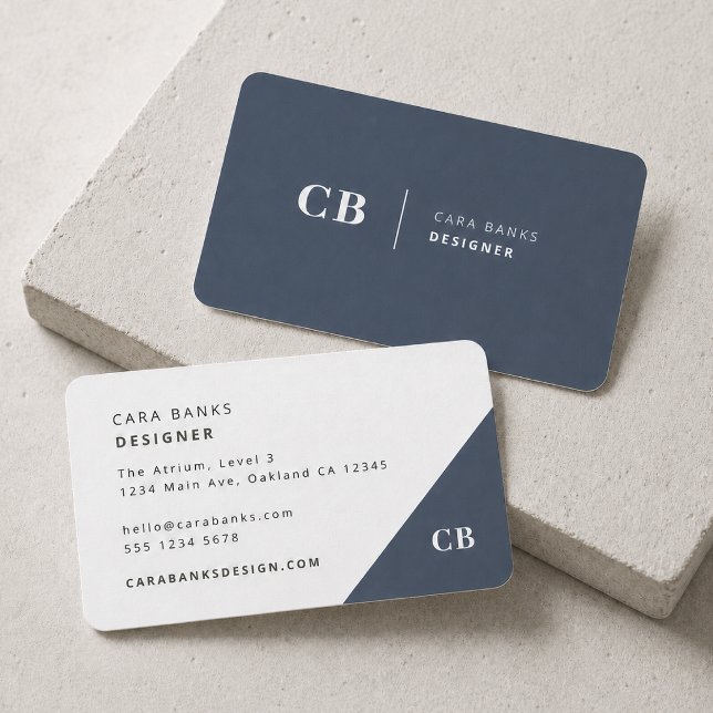 Navy Blue Monogram Modern Minimal einfach Visitenkarte (Von Creator hochgeladen)