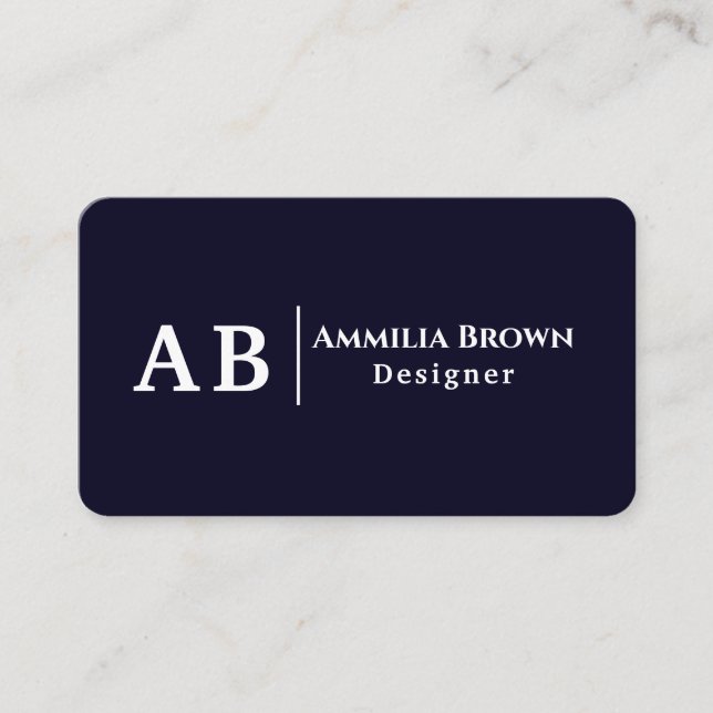 Navy Blue Monogram | Modernes Minimalistisches Des Visitenkarte (Vorderseite)
