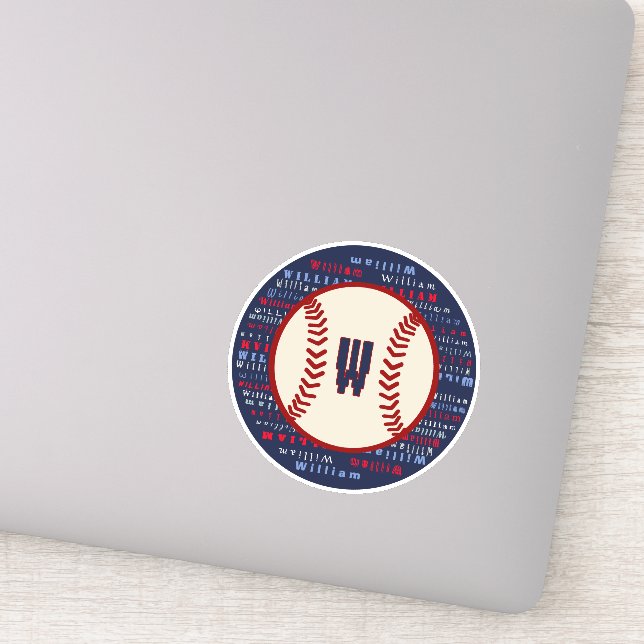 Navy Blue Monogram Name Baseball Laptop Decal Aufkleber (Detail)