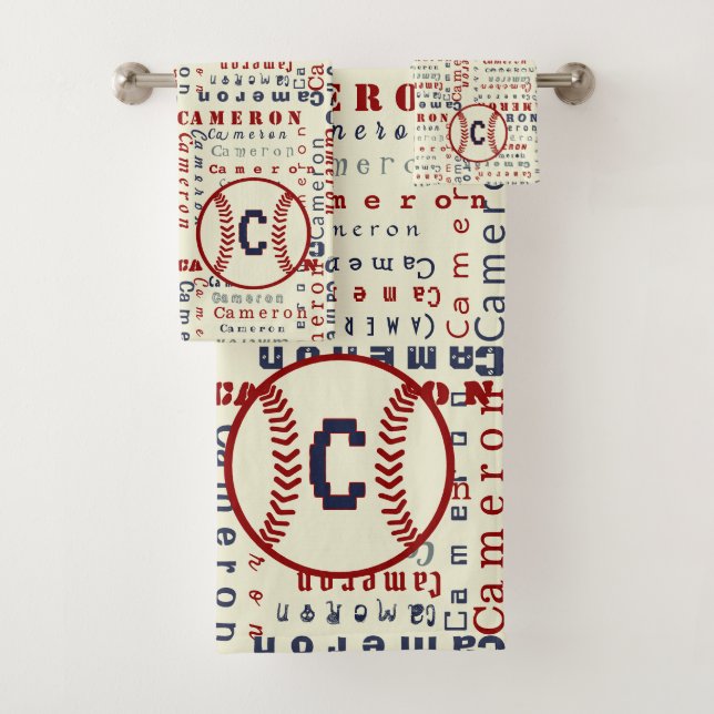 Navy Blue Monogram Name Geschenke für Kinder Baseb Badhandtuch Set (Insitu)