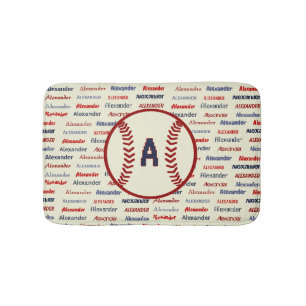 Navy Blue Monogram Name Gips for Kids Baseball Badematte