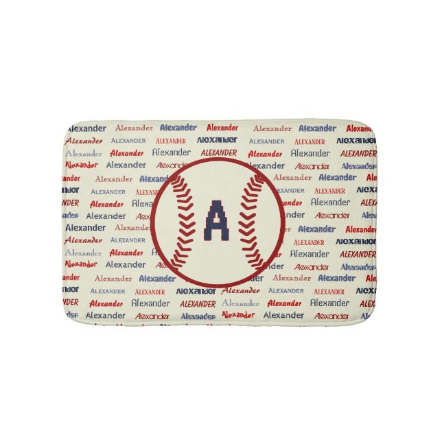 Navy Blue Monogram Name Gips for Kids Baseball Badematte (Vorderseite)