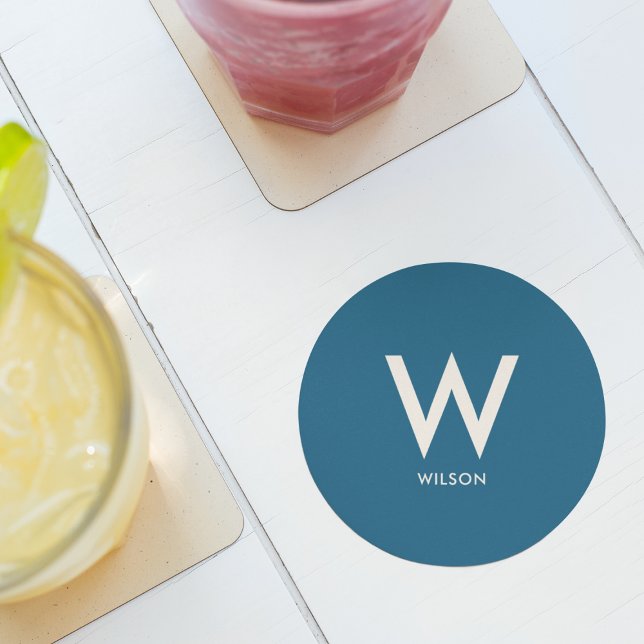 Navy Blue Monogram Personal Party Runder Pappuntersetzer (Von Creator hochgeladen)