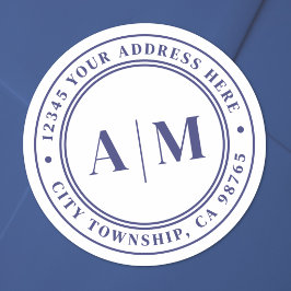 Navy Blue Monogram Return Address Runder Aufkleber