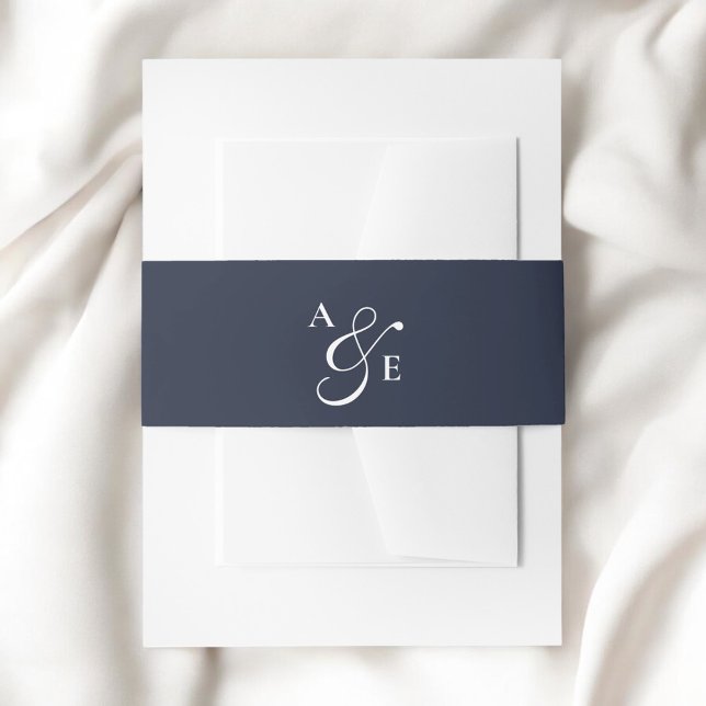 Navy Blue Monogram Script Ampersand Einladungsbanderole (Von Creator hochgeladen)
