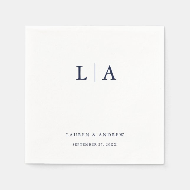 Navy Blue Monogram Simple Minimalistisch Wedding Serviette (Vorderseite)