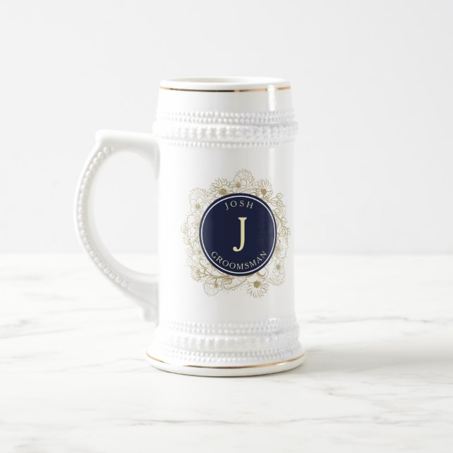 Navy Blue Monogram Trauzeugen Bierglas (Links)