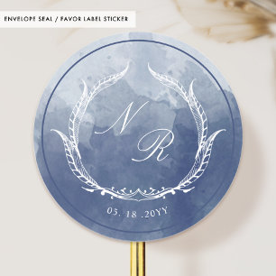 Navy Blue Monogram Watercolor-Umschlag Aufkleber /