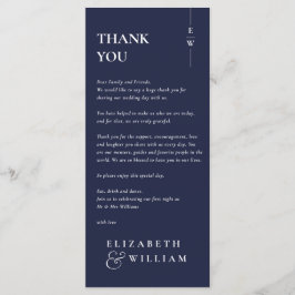 Navy Blue Monogram Wedding Danke Platzkarte Menükarte