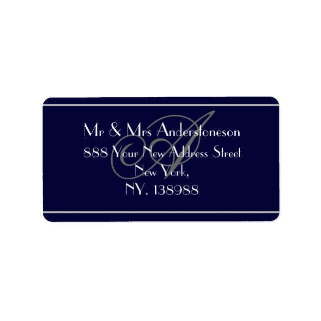 Navy Blue Monogram Wedding RSVP-Adresse Adressaufkleber (Vorne)