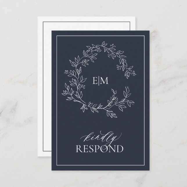 Navy Blue Monogram Wedding RSVP Card (Vorne/Hinten)