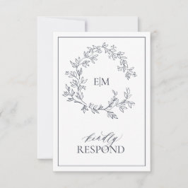Navy Blue Monogram Wedding RSVP Card Karte