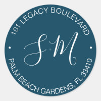 Navy Blue Monogram Wedding Rücksendeadresse
