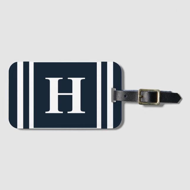 Navy Blue Monogramm Gepäckanhänger (Vorderseite (Horizontal))