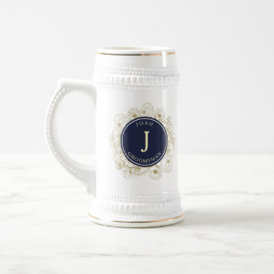 Navy-Blue-Monogramm Herren der Brautparty Bierglas