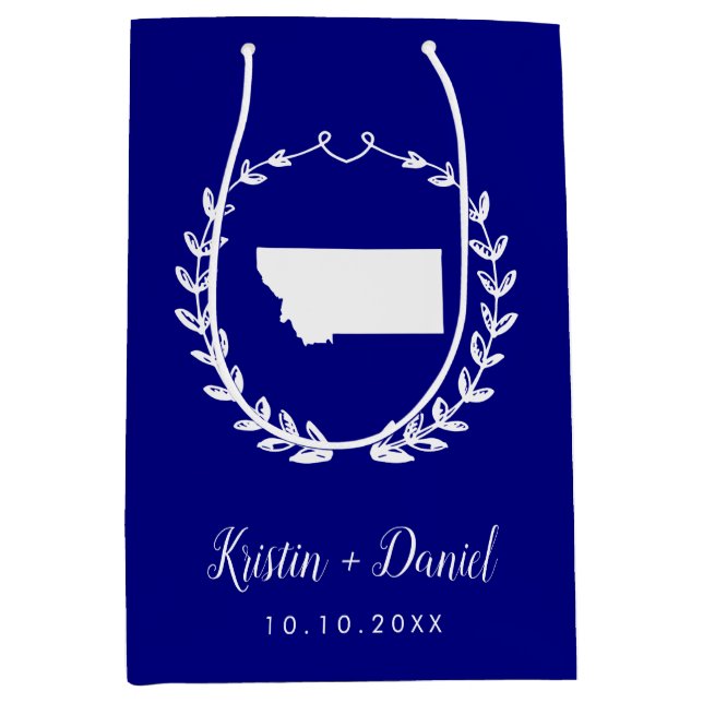 Navy Blue Montana Karte Hochzeit Begrüßungswag Mittlere Geschenktüte (Vorderseite)