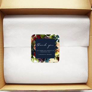 Navy Blue Moody Floral Burgundy Wedding Quadratischer Aufkleber