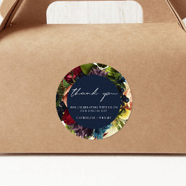 Navy Blue Moody Floral Burgundy Wedding Runder Aufkleber