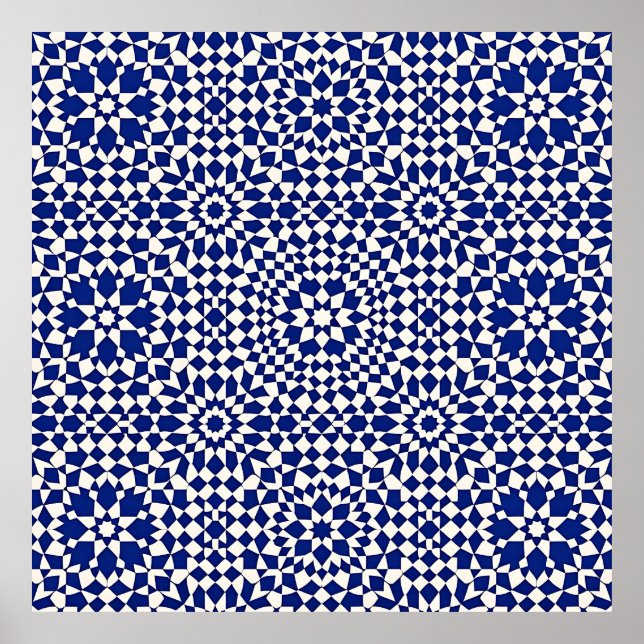 Navy Blue Mosaic Geometric Pattern Poster (Vorne)