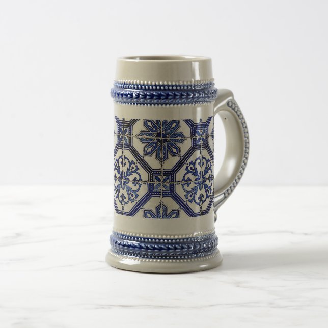 “Navy Blue Mosaik”  Bierglas (VorderseiteRechts)