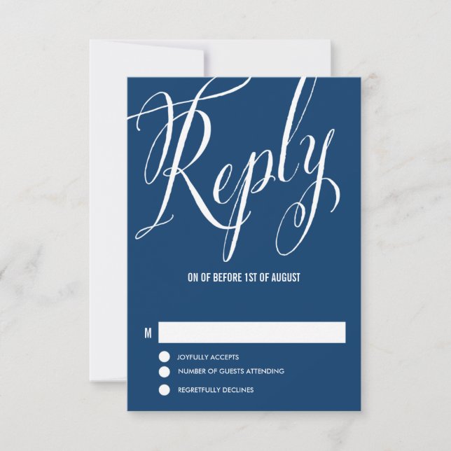 Navy Blue Mr. & Mrs. Elegant Script Wedding RSVP (Vorderseite)