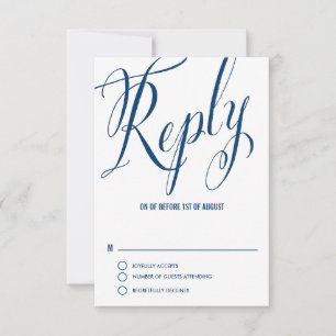 Navy Blue Mr. & Mrs. Elegant Script Wedding RSVP I