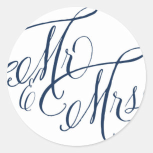 Navy Blue Mr. & Mrs. Elegant Script Wedding Runder Aufkleber