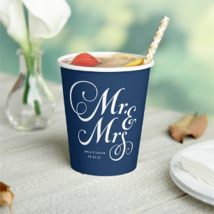 Navy Blue Mr. & Mrs. personalisiert rustikale Hoch Pappbecher