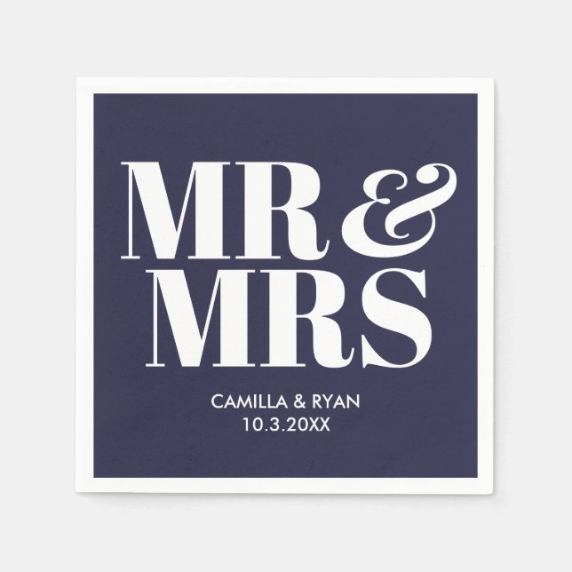 Navy Blue Mr & Mrs Personalisiert Wedding Napkins Serviette (Vorderseite)