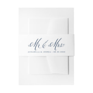 Navy Blue Mr. und Mrs. Rustic Calligraphy Wedding Einladungsbanderole
