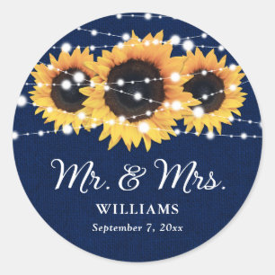 Navy Blue Mr. und Mrs. Sunflower Wedding Stickers