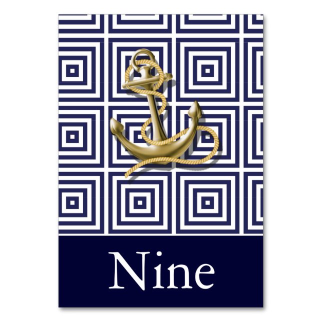 Navy Blue Musteranker für nautische Hochzeit Tischnummer (Vorderseite)