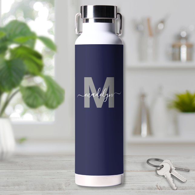 Navy-Blue Namensmonogramm Trinkflasche (Navy Blue Name Monogram Water Bottle)