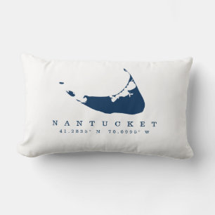 Navy Blue Nantucket Island Karte und Koordinaten Lendenkissen