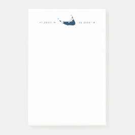 Navy Blue Nantucket Island Karte und Koordinaten Post-it Klebezettel
