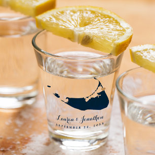Navy Blue Nantucket Island Map Gold Heart Wedding Schnapsglas