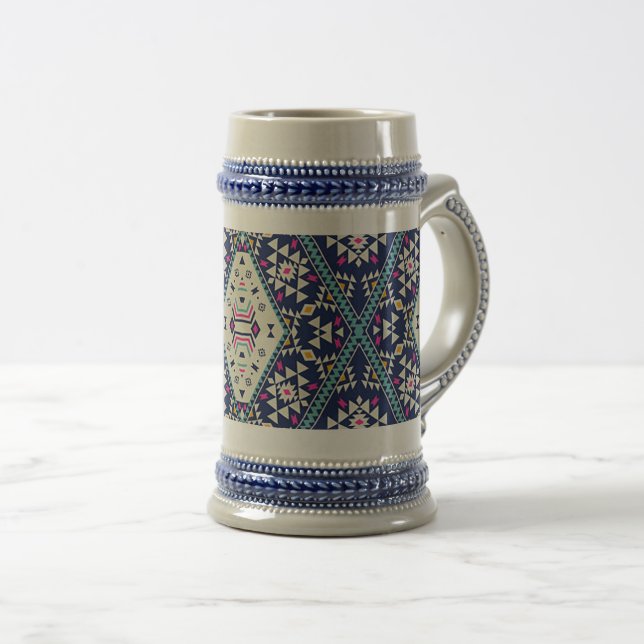 „Navy-Blue Native Design“ Bierglas (VorderseiteRechts)