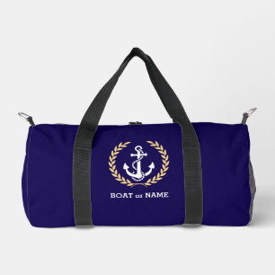 Navy Blue, Nautic Anchor Boat Name Duffle Bag