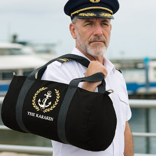 Navy Blue, Nautic Anchor Boat Name Duffle Bag