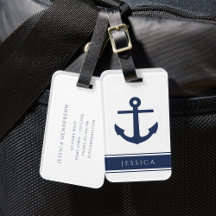Navy Blue Nautic Anchor Individuelle Name