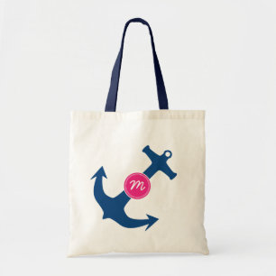 Navy Blue Nautic Anchor Monogram Leinwand Tasche