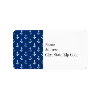 Navy Blue Nautic Anchor Muster Adressaufkleber