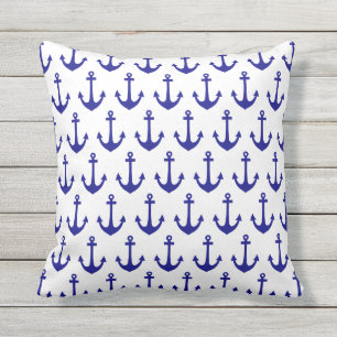 Navy Blue Nautic Anchor Muster Kissen Für Draußen