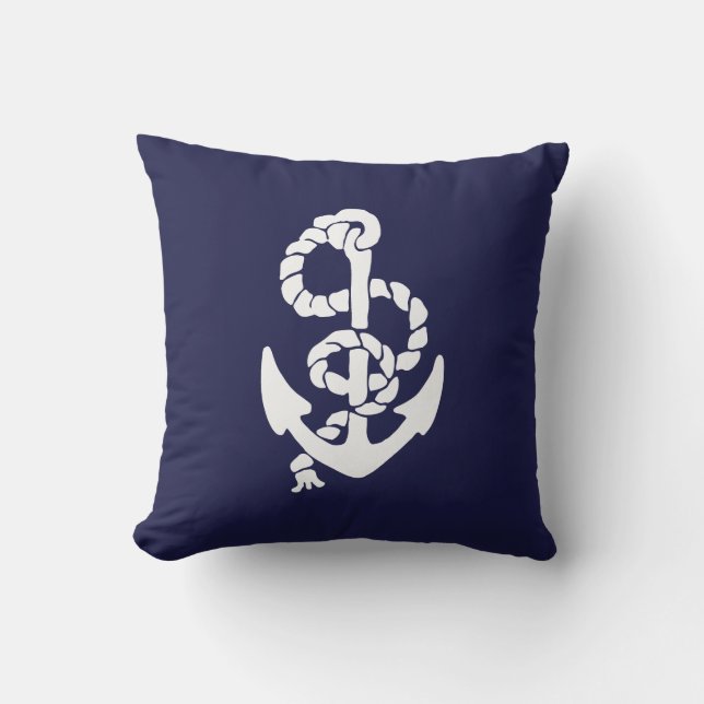 Navy Blue Nautic Anchor Outdoor Throw Kissen Für Draußen (Vorderseite)