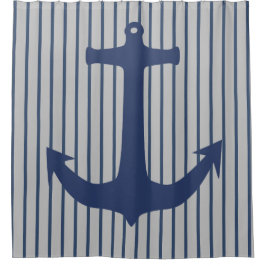 Navy Blue Nautic Classic Anchor Duschvorhang