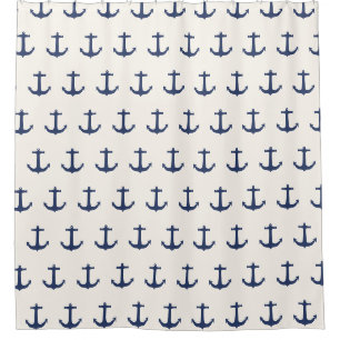 Navy Blue Nautic Classic Anchor Duschvorhang