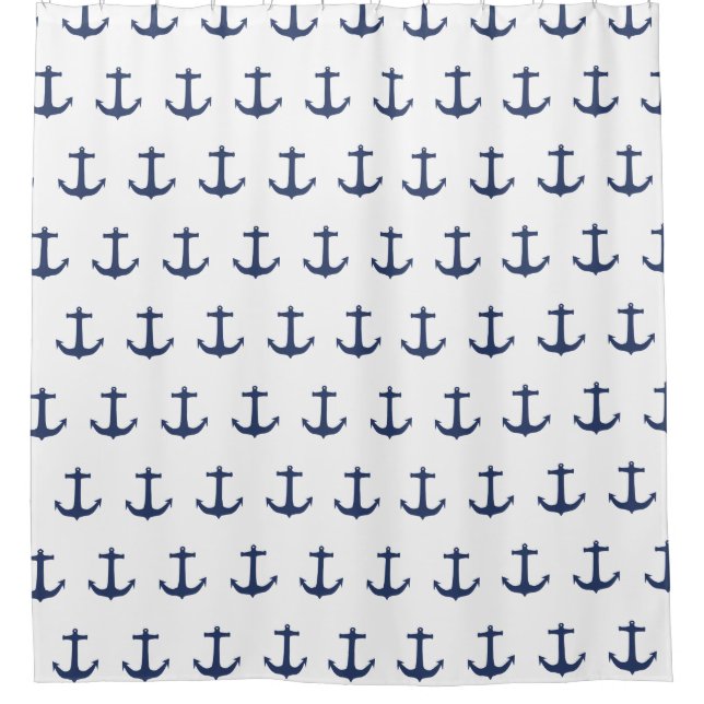 Navy Blue Nautic Classic Anchor Duschvorhang (Vorderseite)