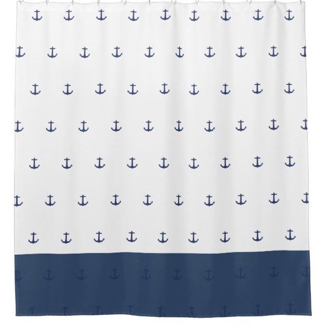 Navy Blue Nautic Classic Anchor Duschvorhang (Vorderseite)