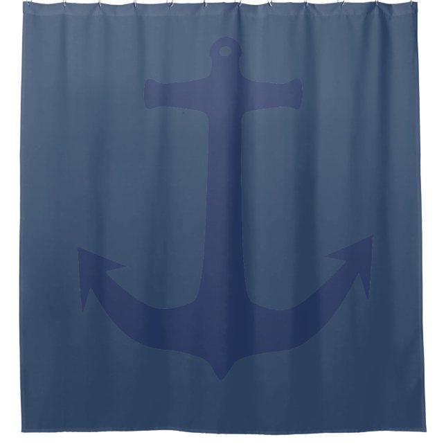 Navy Blue Nautic Classic Anchor Duschvorhang (Vorderseite)