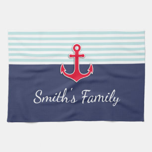 Navy Blue Nautic Design Custom Family Name Küchentuch